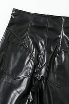 PU Leather Front Zipper Slim Fit Pants