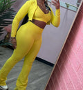 Crop Jacket Flared Two Piece Pants Set
