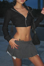 Crop Top Slim Fit Zip-Up Cardigan Hoodie