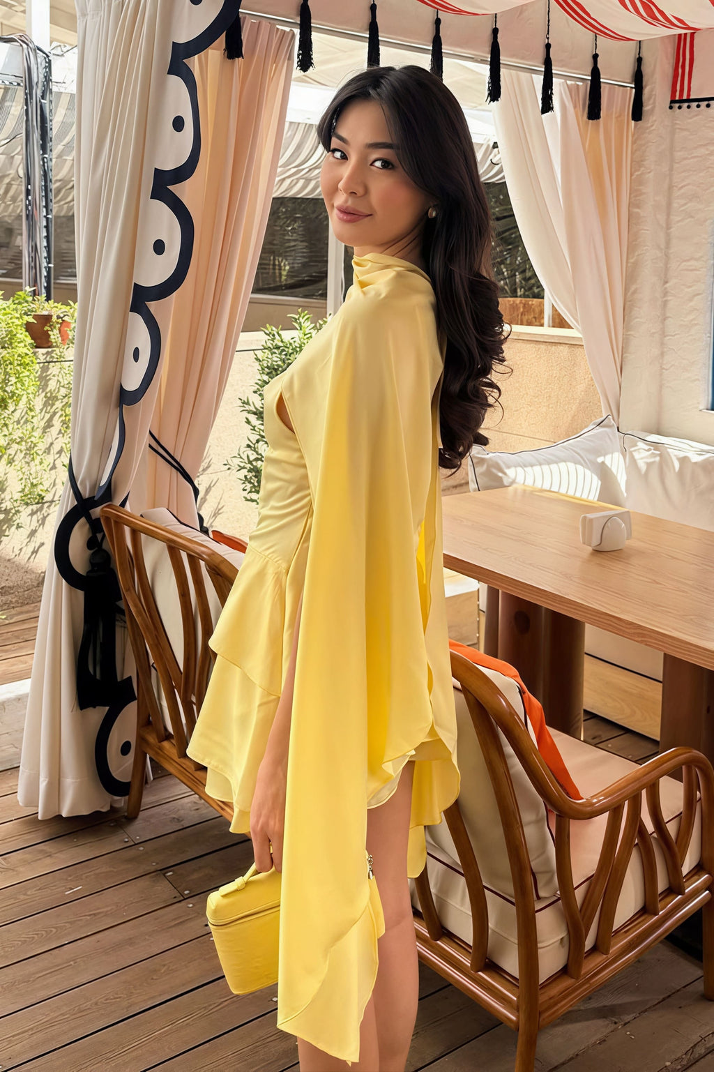 Solid Satin Shawl Cami Ruffle Mini Dress