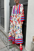Resort Floral Print Bell Sleeve Maxi Dress