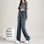 Blue High-Rise Straight-Leg Panel Pocket Jeans