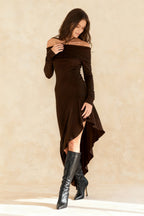 Off Shoulder Ruffle Hem Knit Dress
