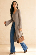 French Retro Elegant LongSleeve MidLength Knit Cardigan