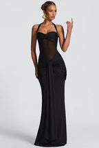 Mesh Paneled Fishtail Sash Bodycon Party Dress