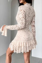 Sexy V Neck Ruffled Lace Dress