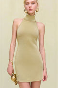 Halter Turtleneck Knit Sweater Dress