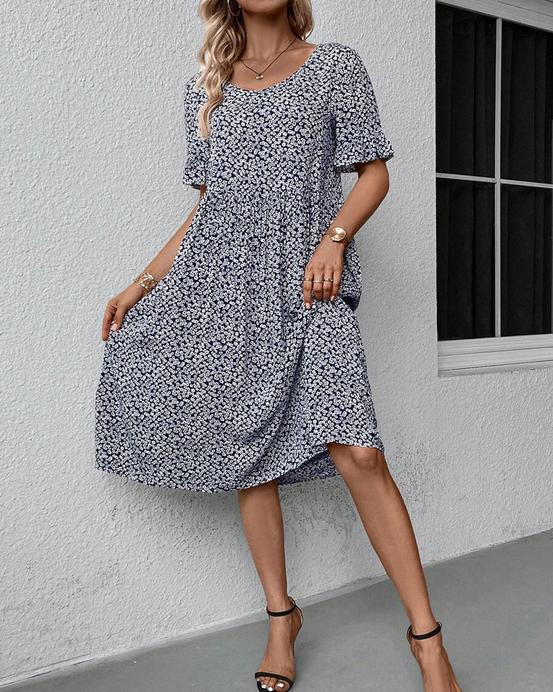 Matilde Timeless Round Neck Dress with Floral Print Designer Edit