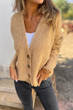 Solid Color V-neck Long-sleeved Fashionable Knitted Cardigan