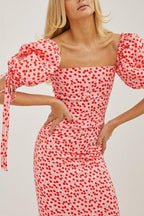 Off Shoulder Puff Sleeve Slim Floral Dress