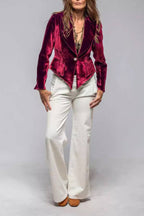 Velvet irregular hem single-button suit jacket