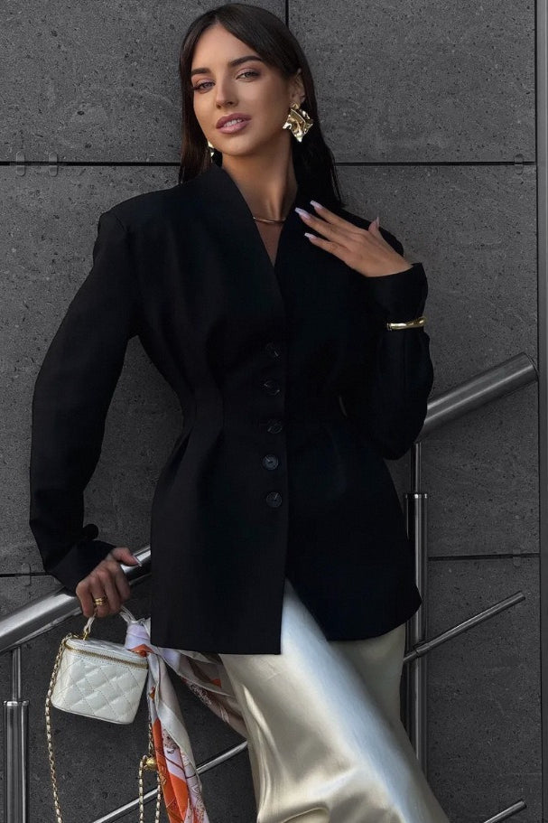Elegant SingleButton Draped Blazer