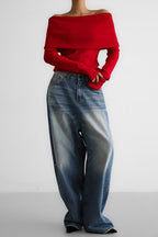 Slim Fit Slit Neck Long Sleeve Knit Top