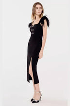 Square Neck Bow Feather Bandage Birthday Dress