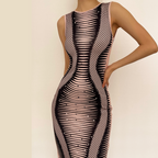 Round neck open back print  sleeveless maxi dress