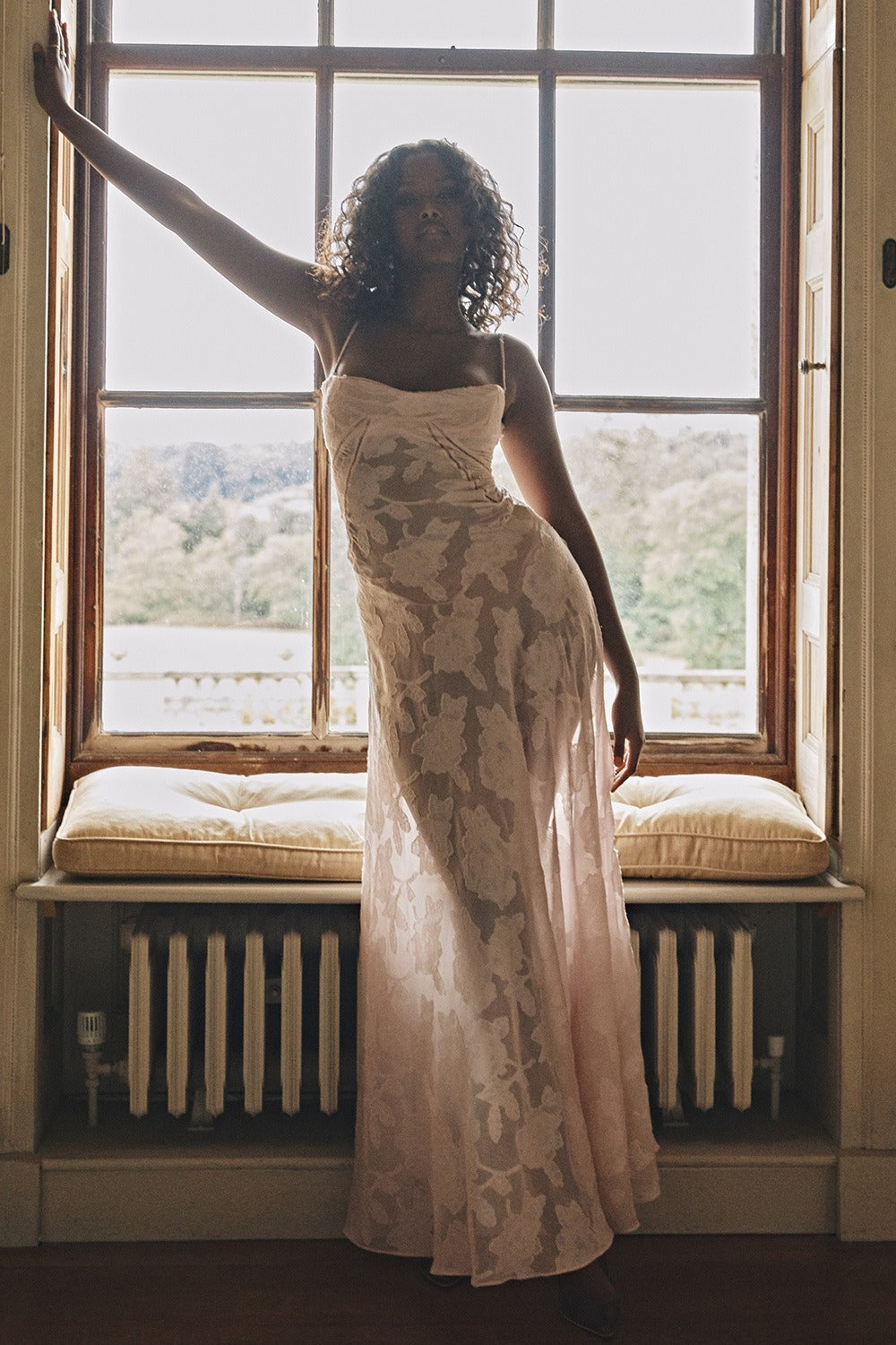 Dainty Lace Spaghetti Strap Tie Waist  Prom Dress