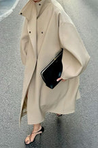 Stand Collar Batwing Sleeve Longline Loose Wool Overcoat