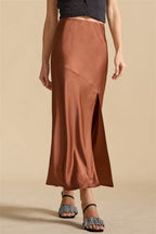 Elegant Satin Slit Bodycon Maxi Skirt