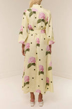 Collared Waist-Cinched Printed Maxi Shirt Dress