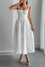 Elegant Spaghetti Strap Jacquard Maxi Formal Dress