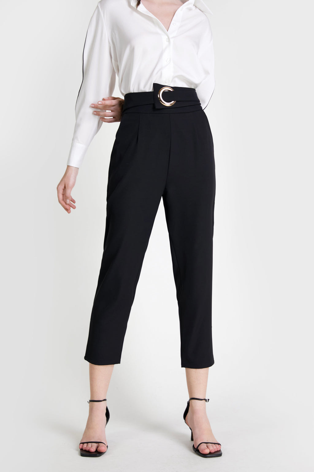 Black Ring Detail Straight Leg Suit Pants