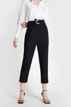 Black Ring Detail Straight Leg Suit Pants