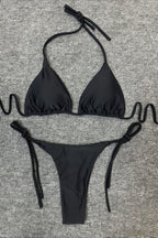 Chic Solid High Waist Halter Triangle Bikini Sets