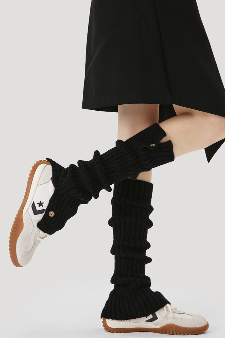 Button Knit Foldover Leg Warmers