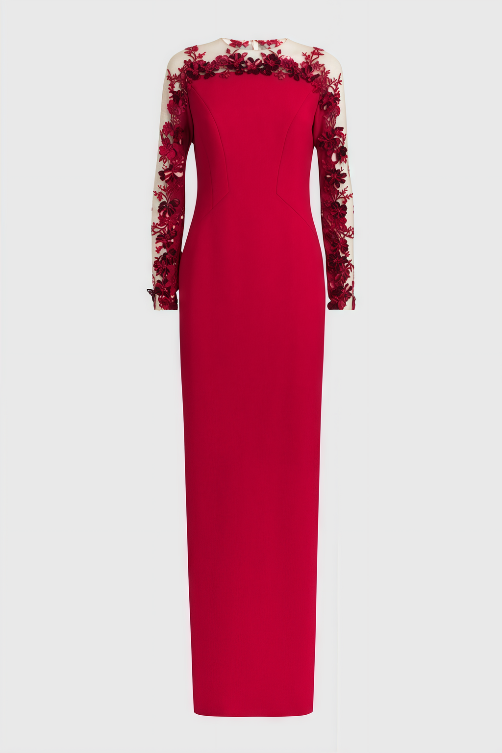 Thety Red 3D Floral Mesh Maxi Dress