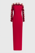 Thety Red 3D Floral Mesh Maxi Dress
