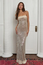 Strapless Sequin Slit Back Prom Dress