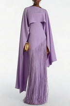 Fringe Hem Slim Fit Shawl Design Boho Dress