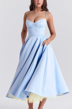 Lorraine Premium Strapless V Neck Sleeveless Tutu Maxi Dress Designer Edit