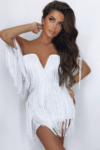 V-Neck Backless Tassel Bodycon Party Dress