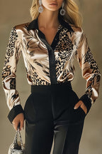 Unique Printed Satin Long-Sleeve Casual Shirt