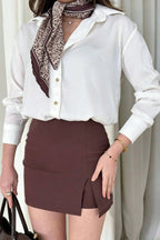 Solid Color Silk Satin Texture Single-breasted Long-sleeved Loose Shirt