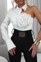 Stylish Three-dimensional Floral Collared Single-sleeve Casual Shirt