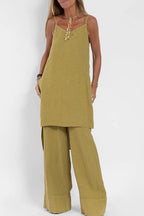 Women Casual Linen Strappy Two Set Suits