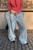 Distressed Ruched Wide Leg Designer Pocket Jeans