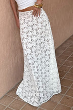 Vintage Lace Jacquard Sheer Low Waist Maxi Skirt