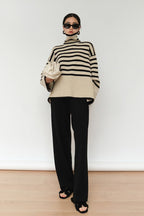 Striped High Neck Oversized Knit Sweater