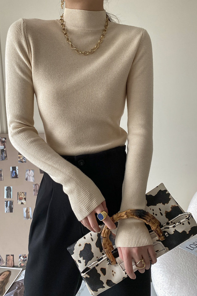 Slim Mock Neck Long-Sleeve Knit Top