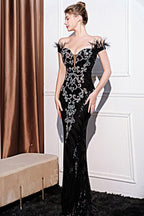 Elegant OffShoulder Slim Maxi Sequin Dress