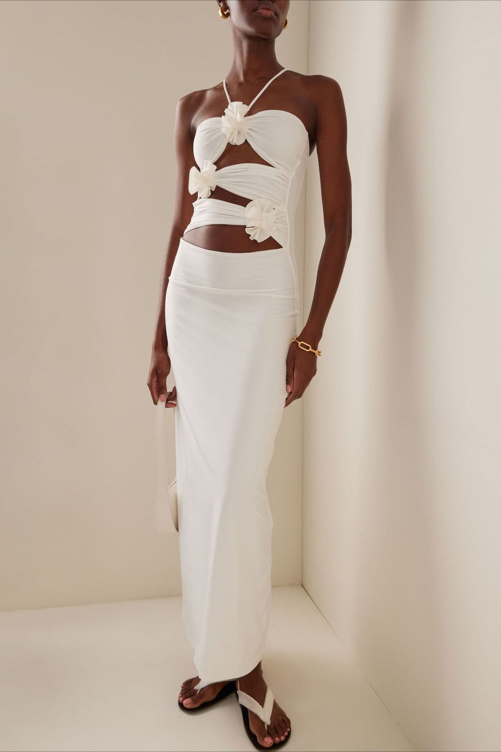 Sexy 3D Floral Ruched Halter Bodycon Dress