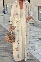 Sunday Stroll Unique Plaid Print Long Sleeve Midi Cover Up
