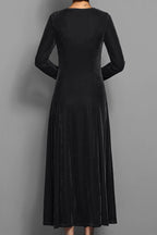 Solid Color Velvet Round Neck Long Sleeve Slim Midi Dress