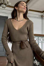 Knit Bodycon V Neck Maxi Dress