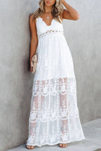 Spaghetti Strap Lace Embroidered Sheer Maxi Dress