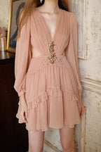 Crystal Cut Out Ruched Mini Dress