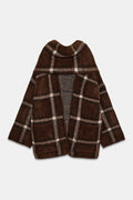 SHORT CHECK KNIT COAT WITH SCARF DETAIL